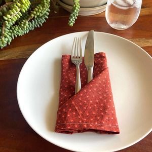 Fire Red micro floral print Vintage Print 13inch square cotton napkin